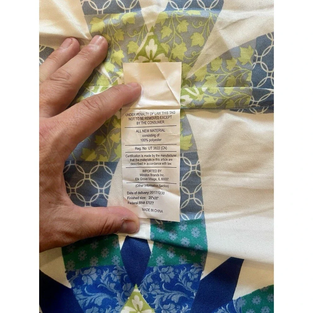 Quilted Double Wedding Ring Pillow Shams Blue Green Set of 2